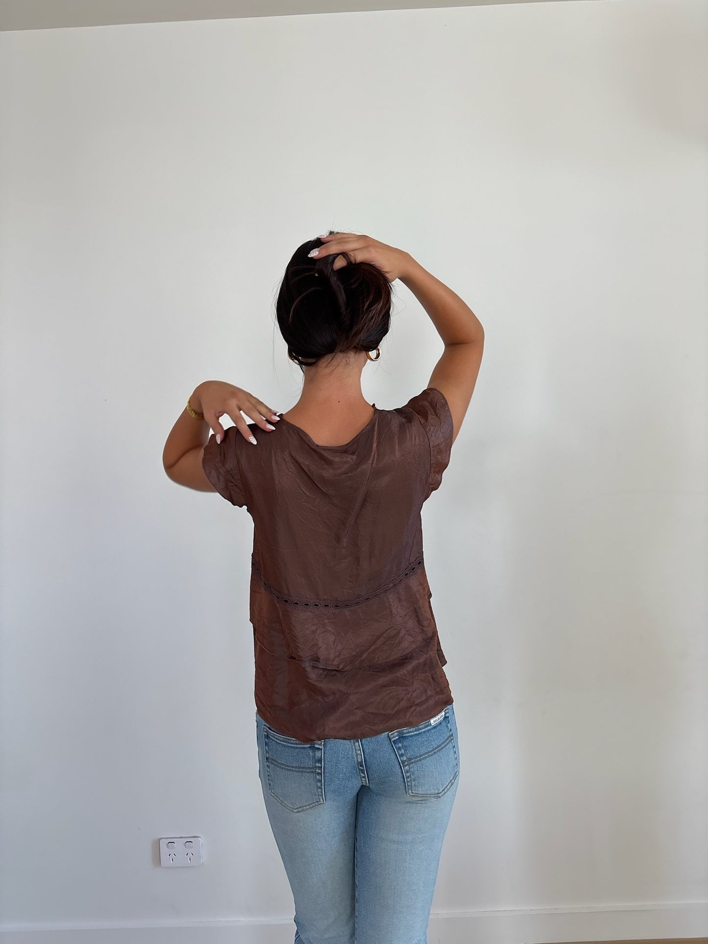 Brown Tie Front Blouse