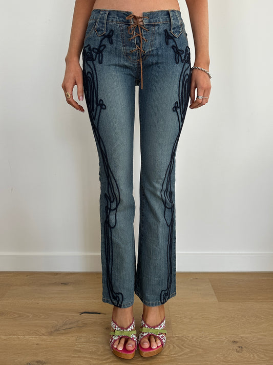 Lace Up Low Rise Bootcut Jeans