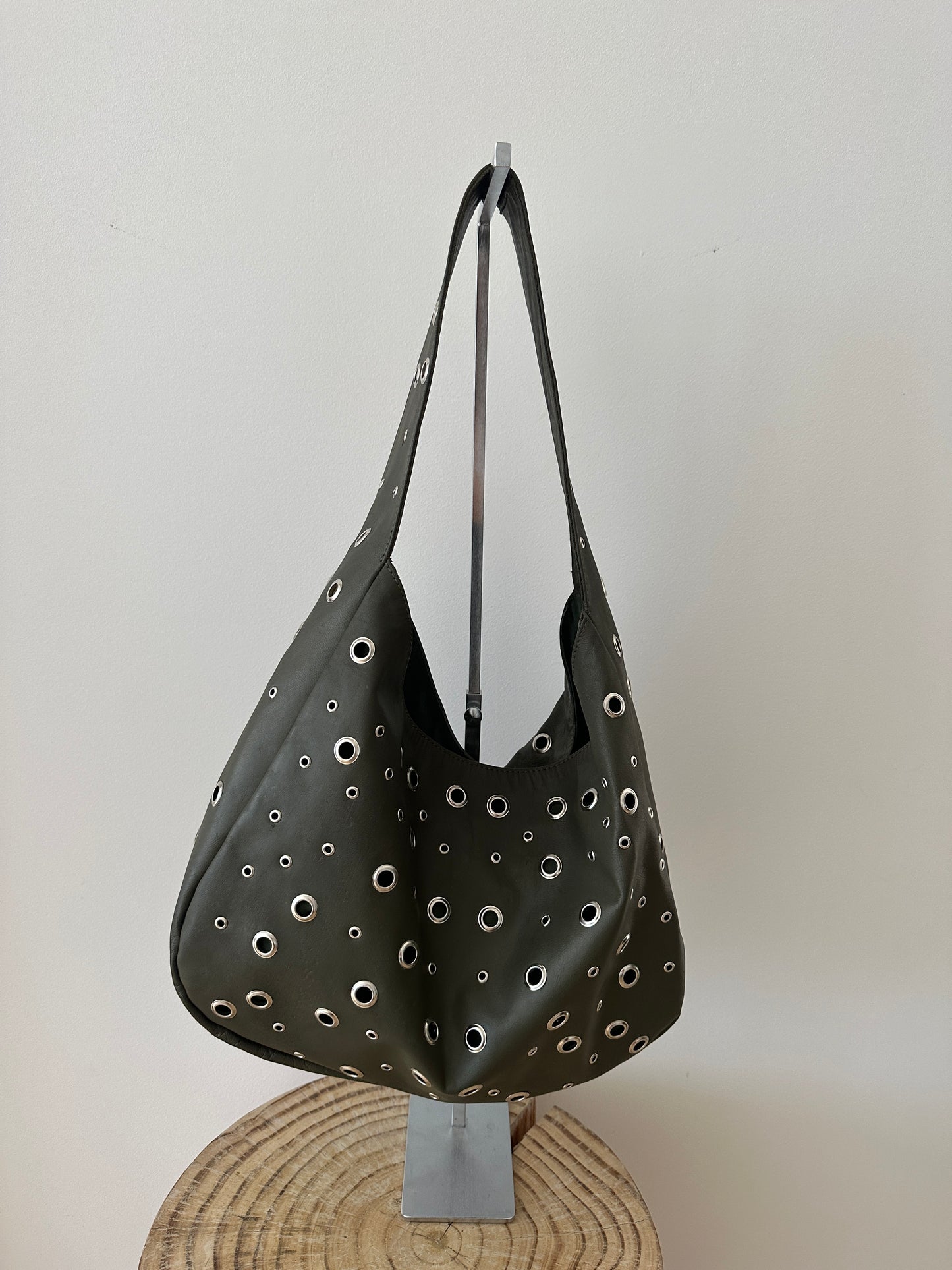 Khaki Studded Leather Bag