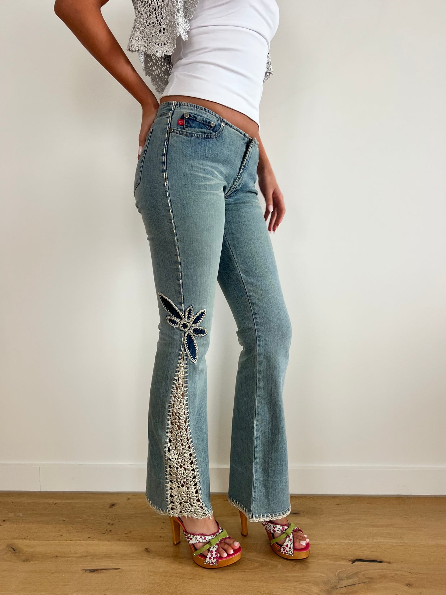 Low Rise Bootcut Crochet Jeans