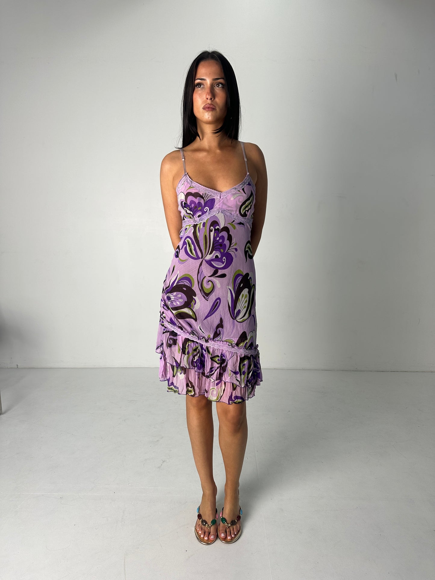 Purple Floral Midi Dress