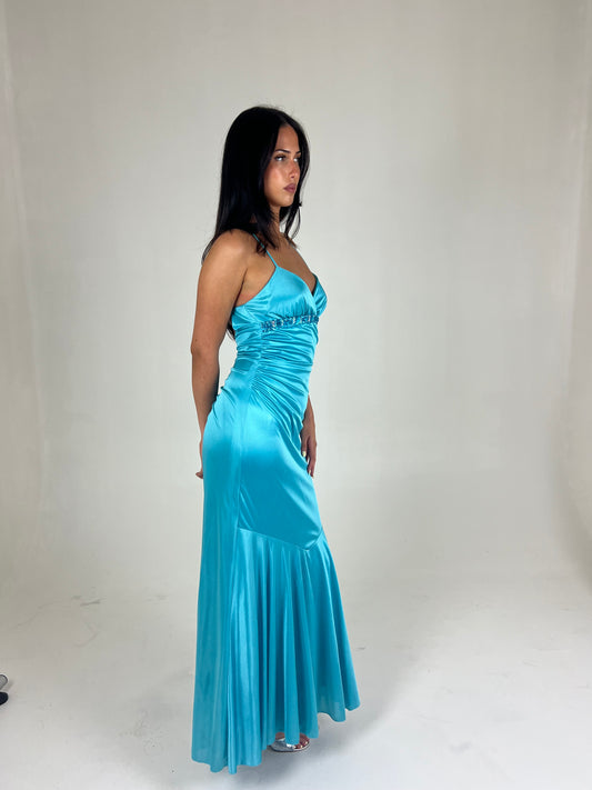 Aqua Mermaid Backless Maxi
