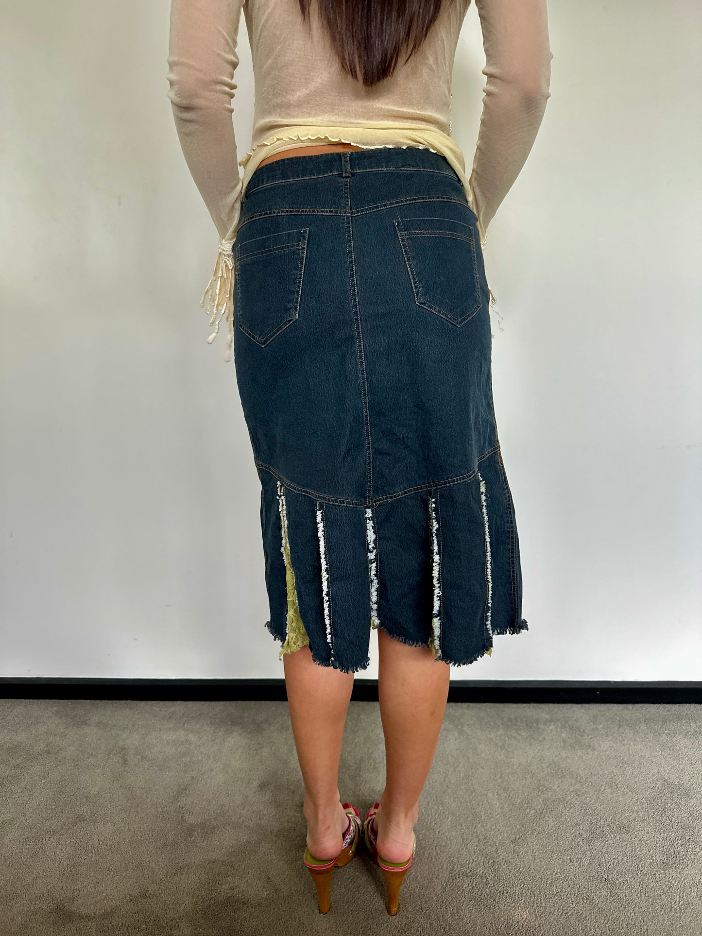 Denim Embellished Midi Skirt
