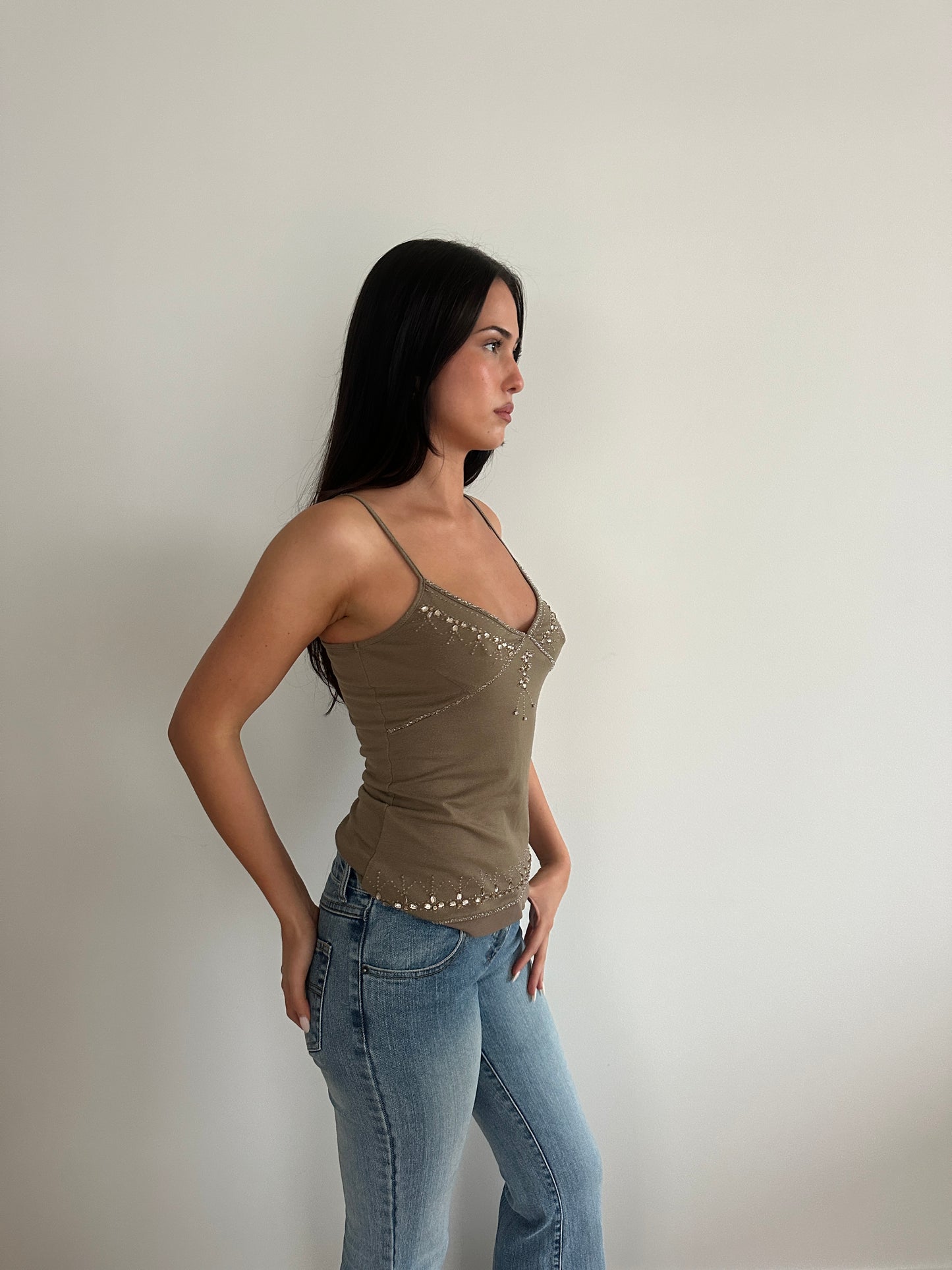 Khaki Embellished Cami