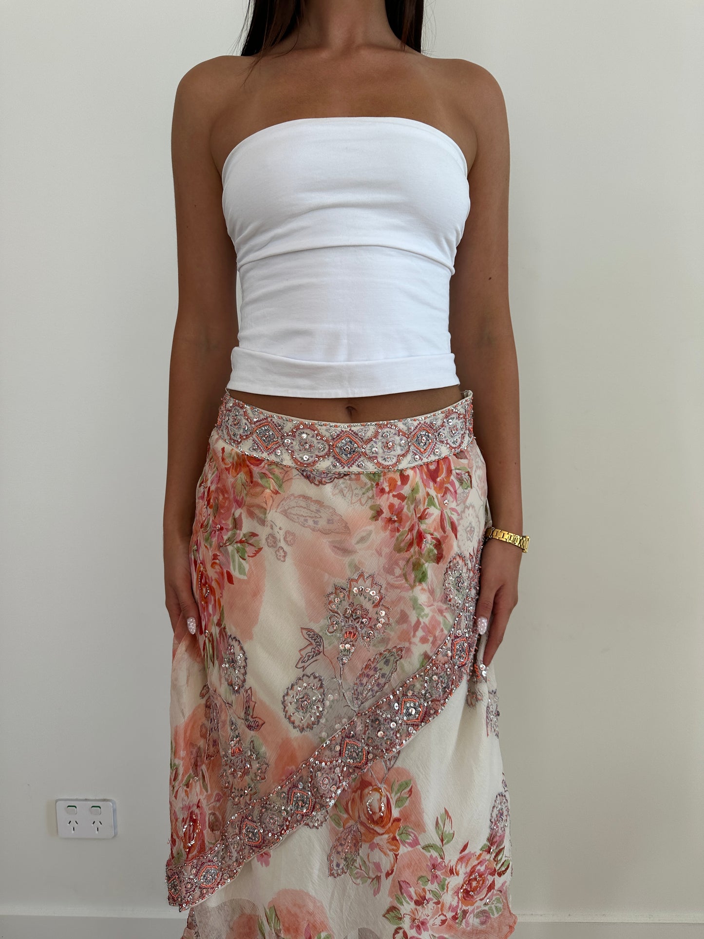 Floral Sequin Midi Skirt