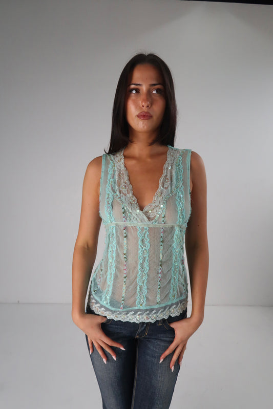 Aqua Sequin Top