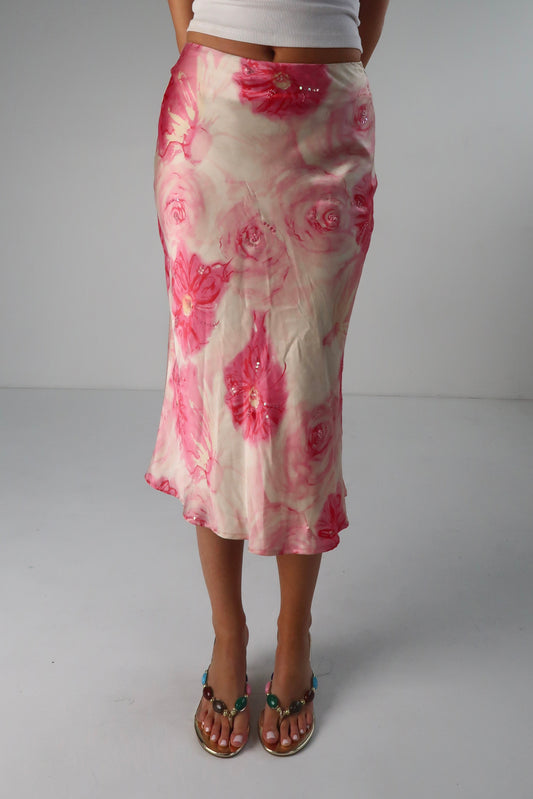 Silk Beaded Floral Midi Skirt