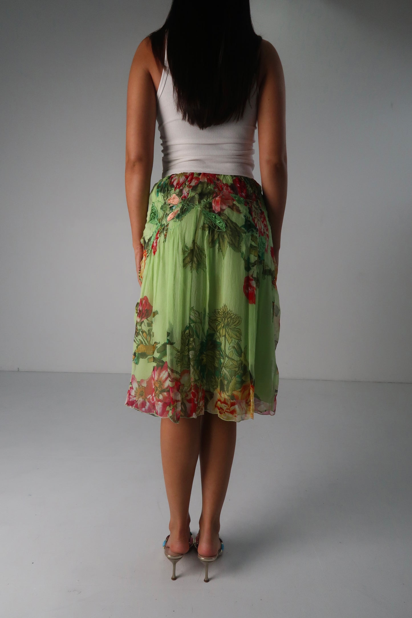 Green Floral Midi Skirt