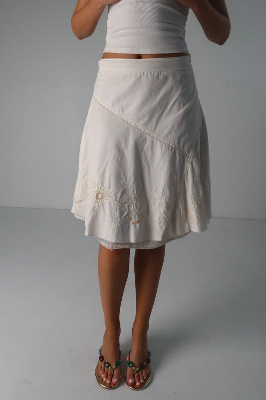 White Beaded Midi Skirt