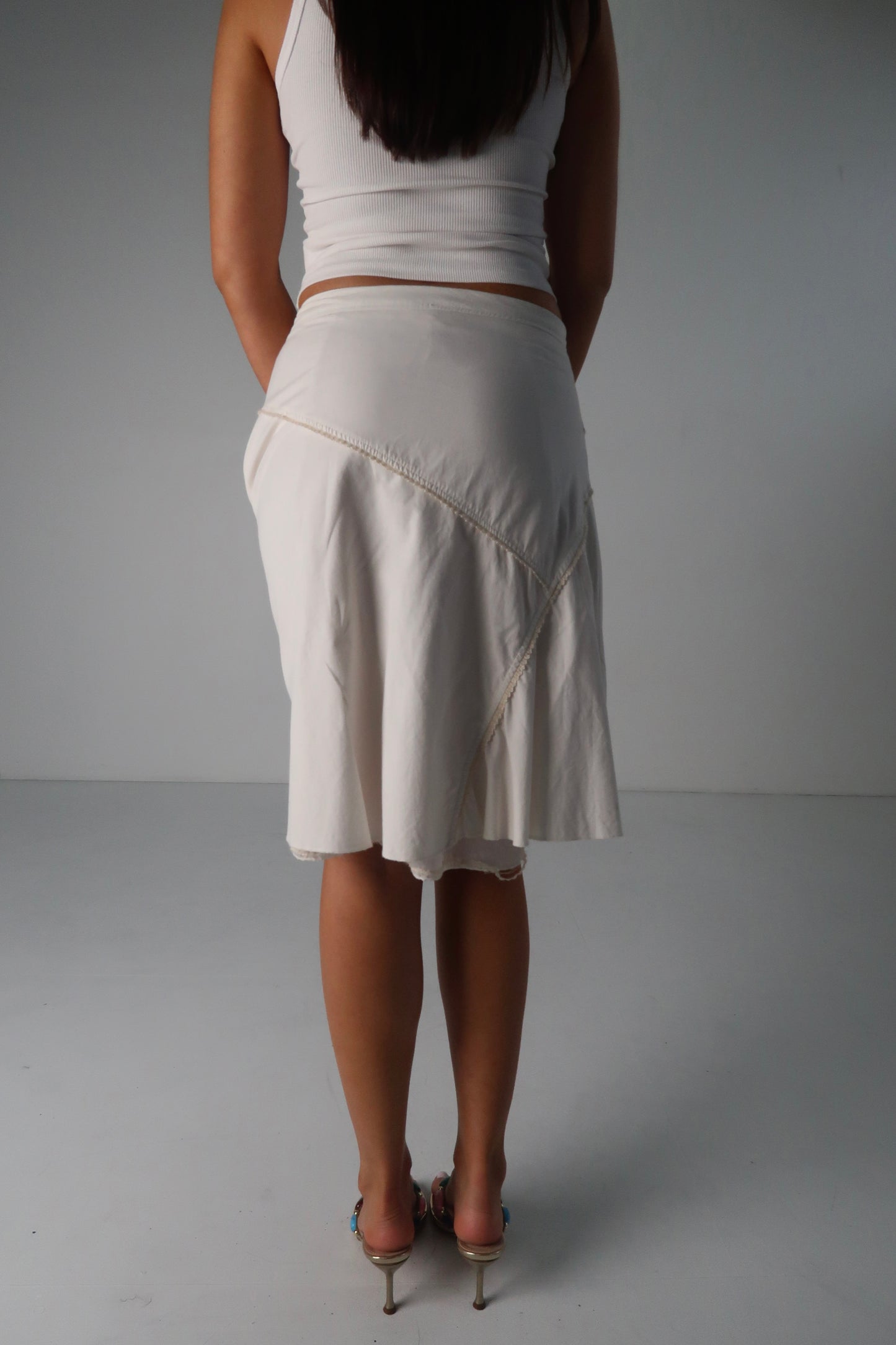 White Beaded Midi Skirt