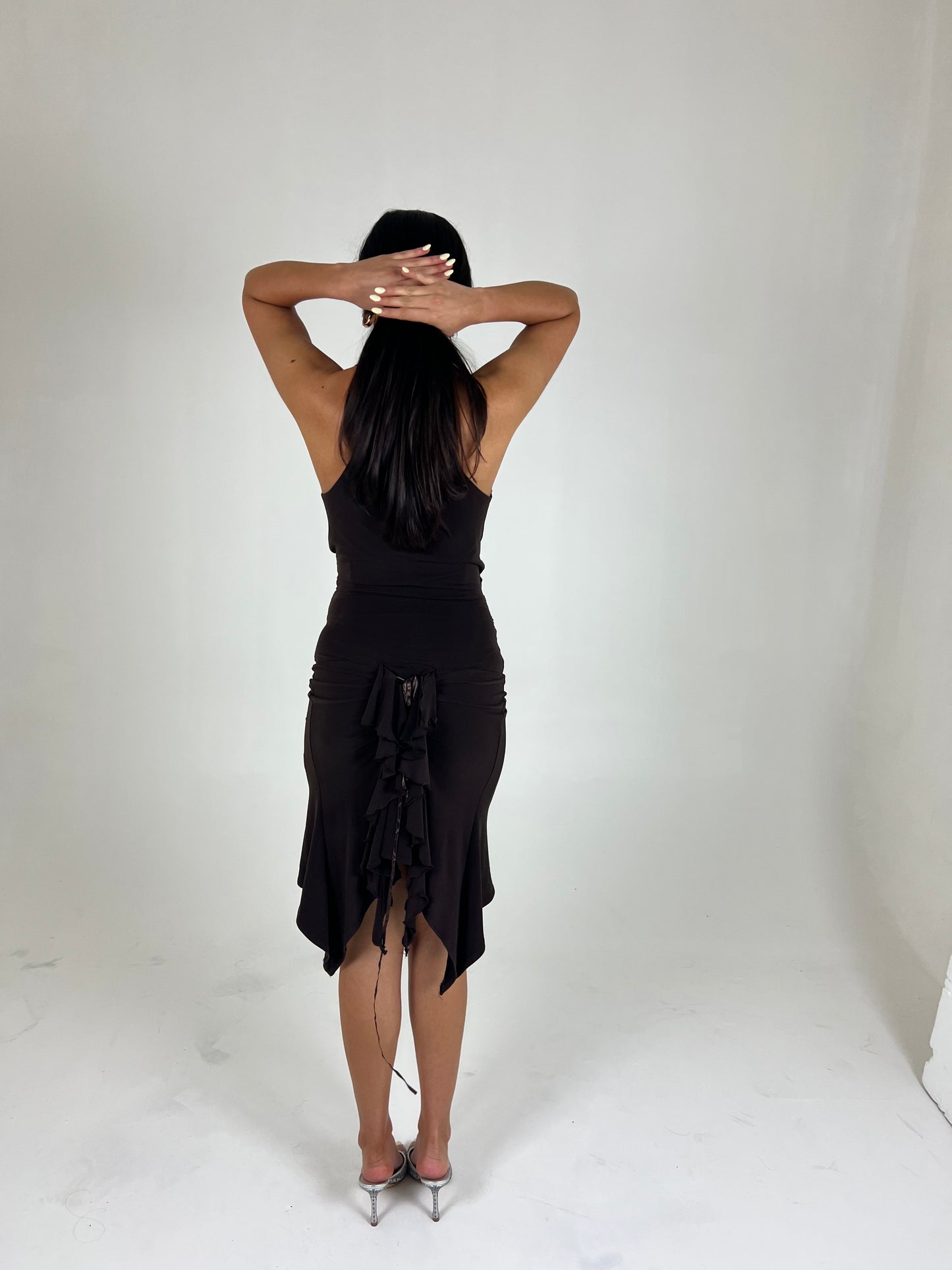 Brown Asym Midi Dress