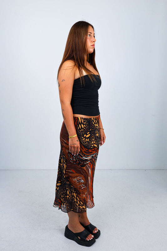 Brown Multi Midi Skirt