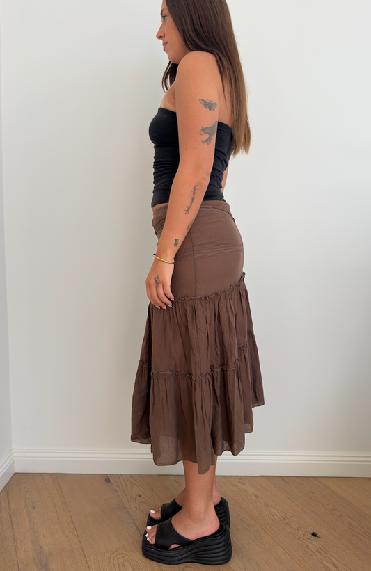 Brown Boho Midi Skirt