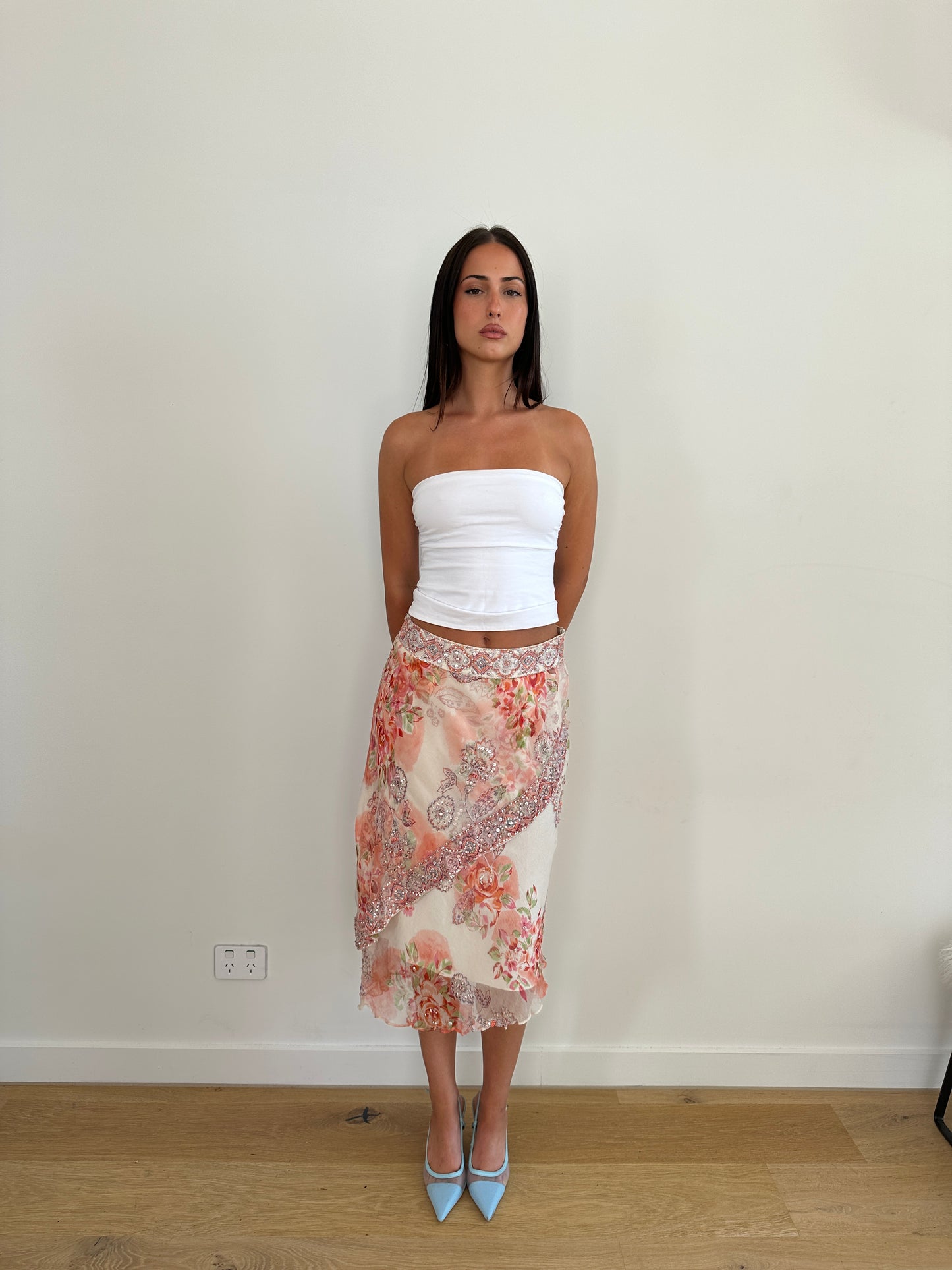 Floral Sequin Midi Skirt