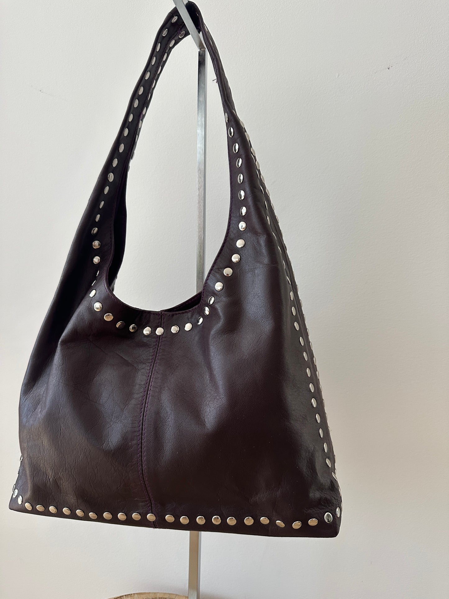 Burgundy Studded Leather Bag