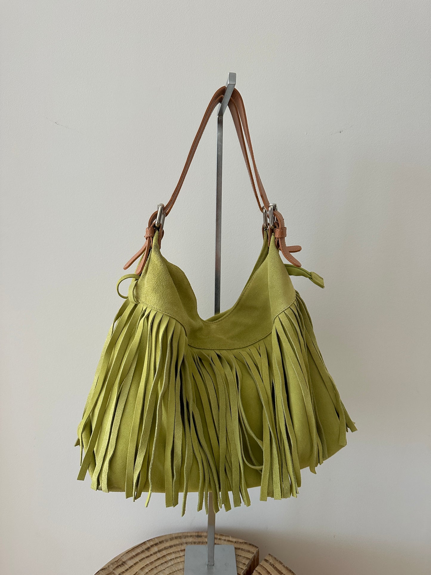 Green Fringe Leather Bag