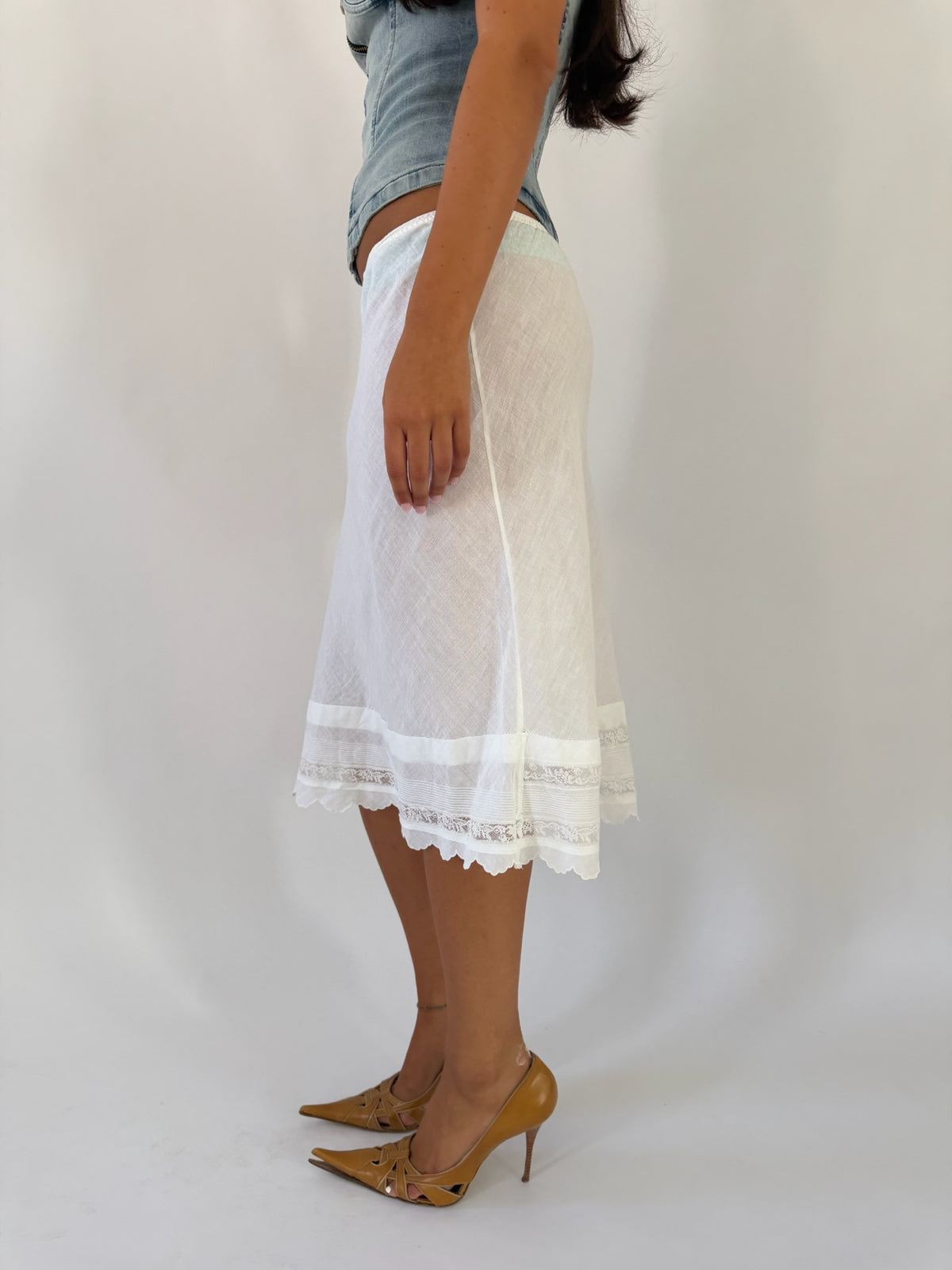 Lace Trim Cotton Midi