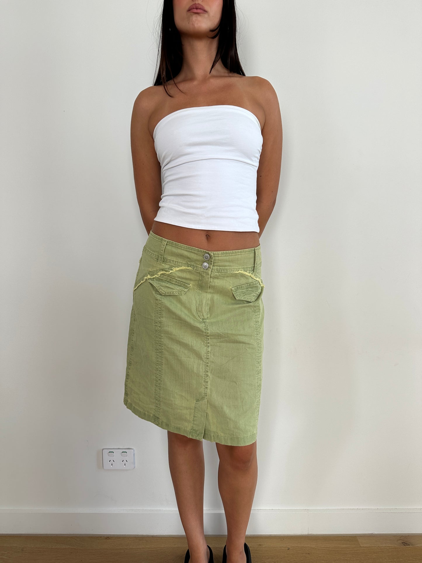 Green Cargo Midi Skirt