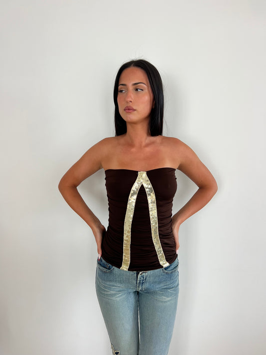 Brown Sequin Strapless