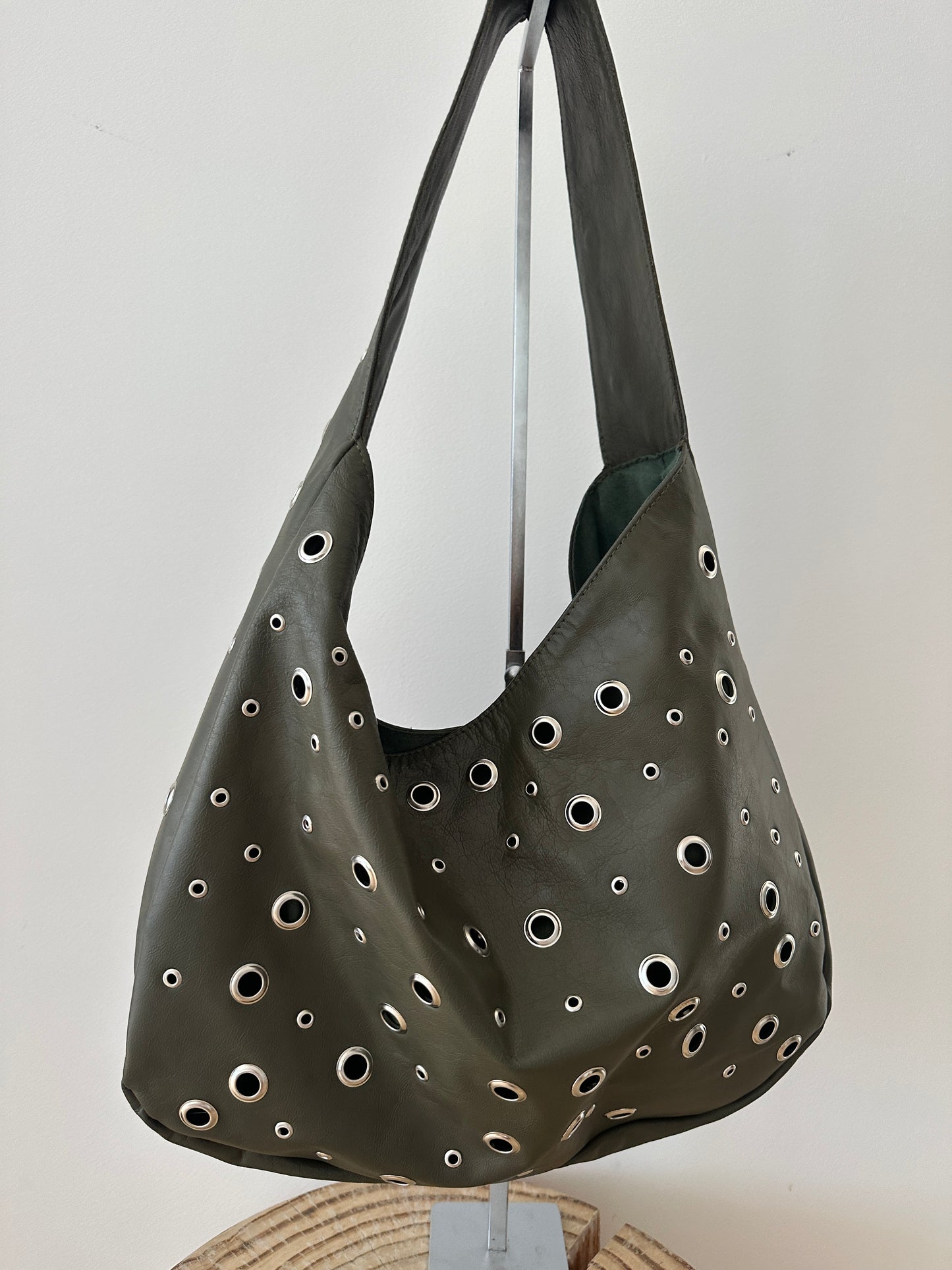 Khaki Studded Leather Bag