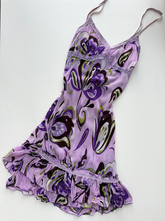 Purple Floral Midi Dress