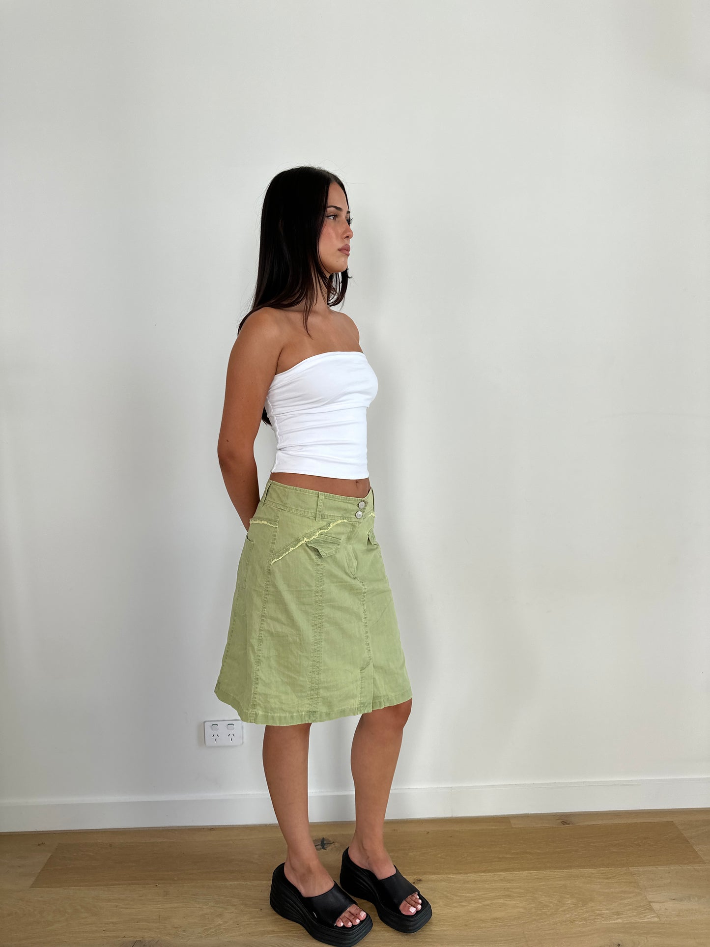 Green Cargo Midi Skirt