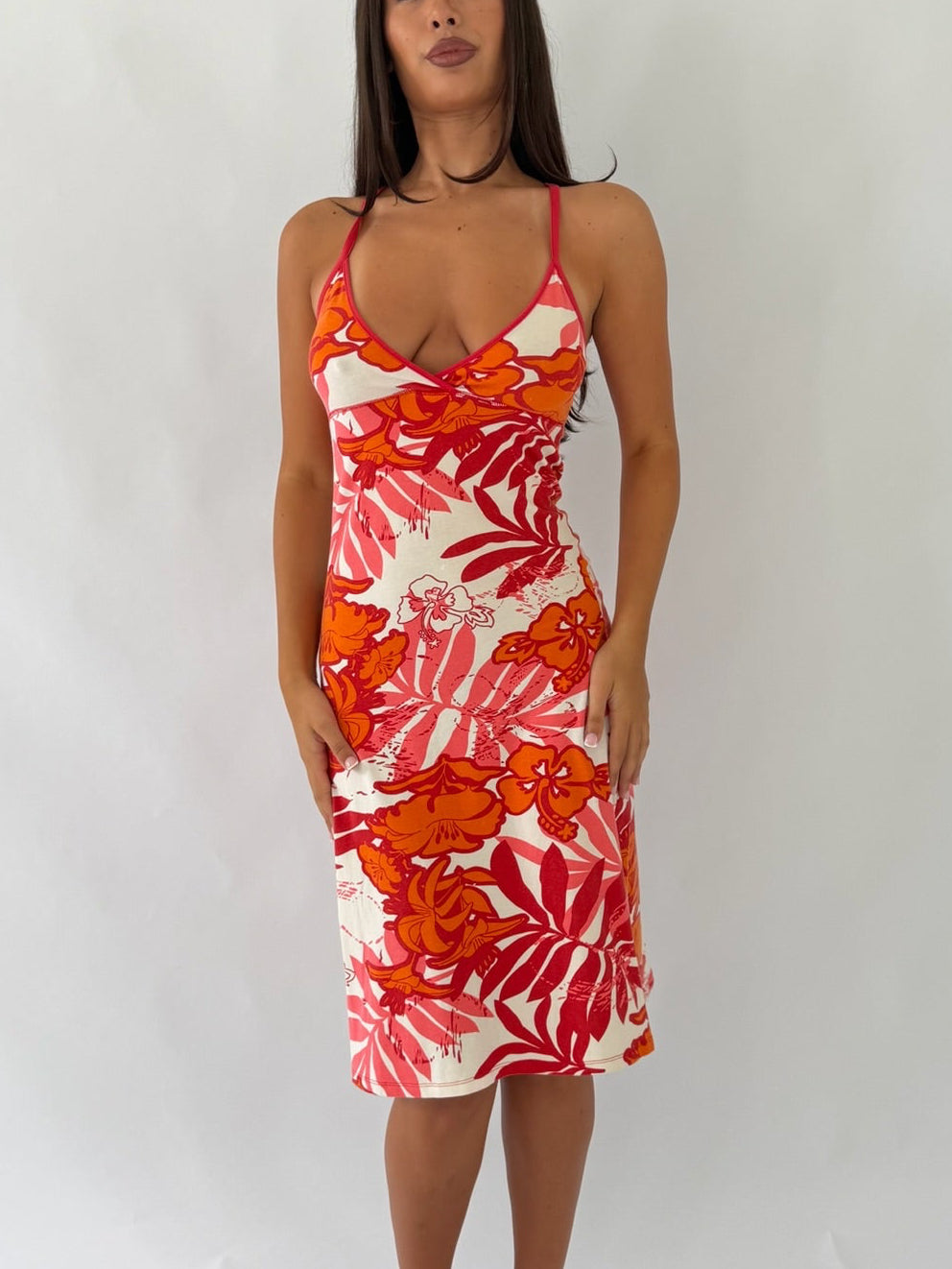 Hawaiian Floral Midi Dress