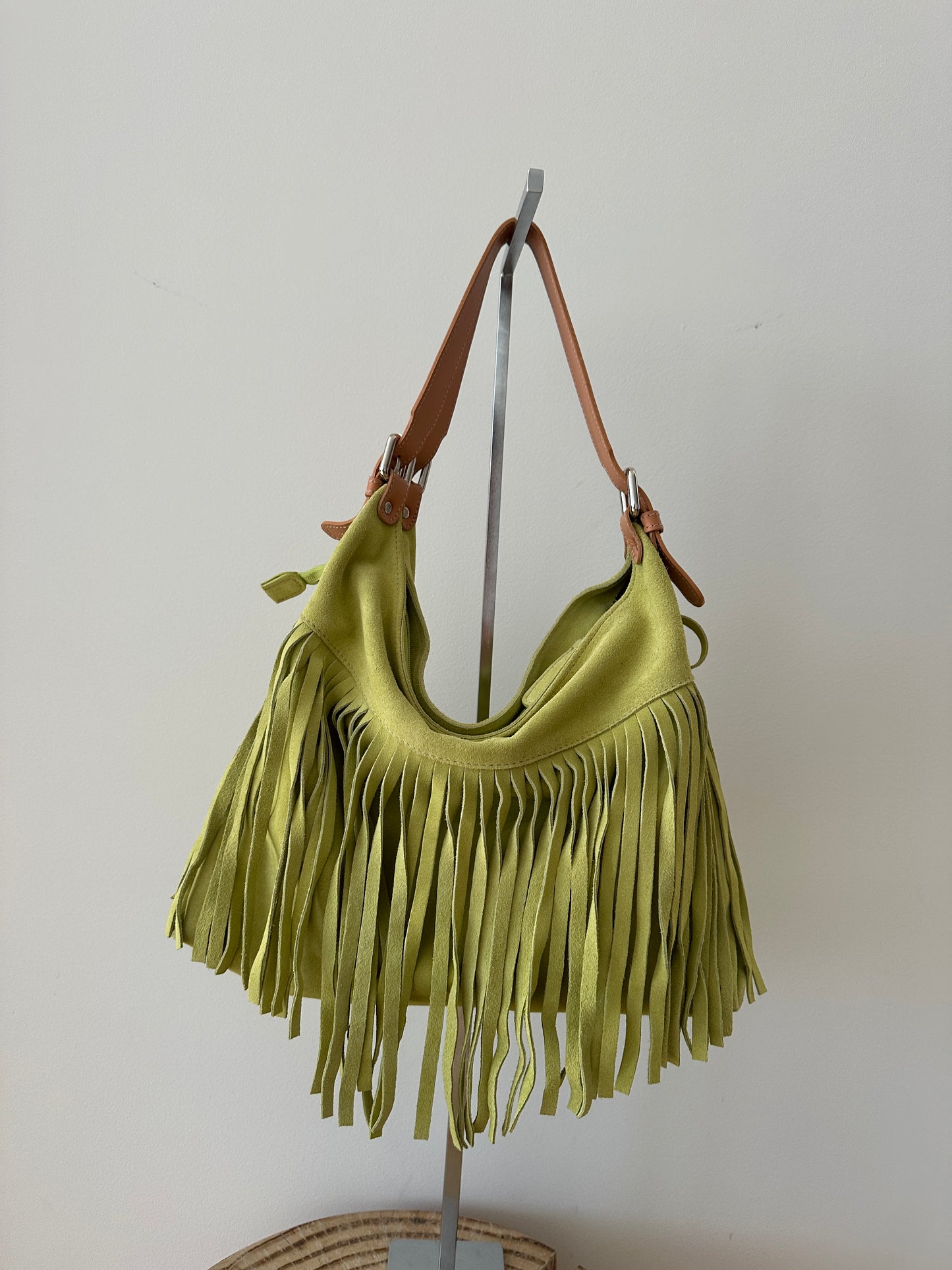 Green Fringe Leather Bag