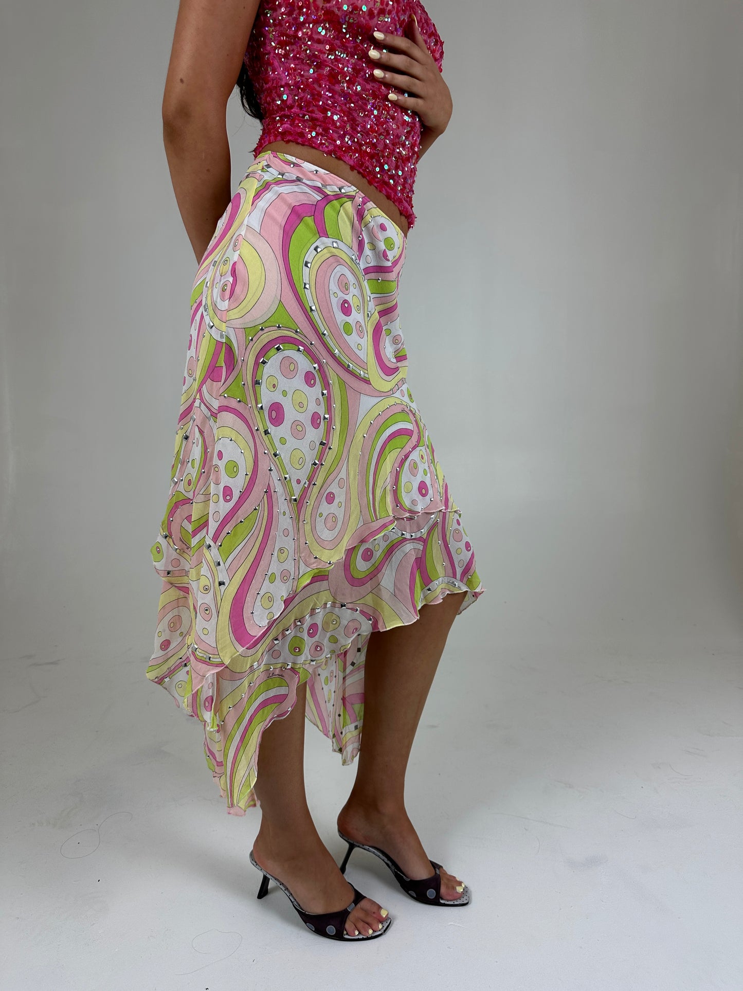 Italian Silk Studded Swirl Midi
