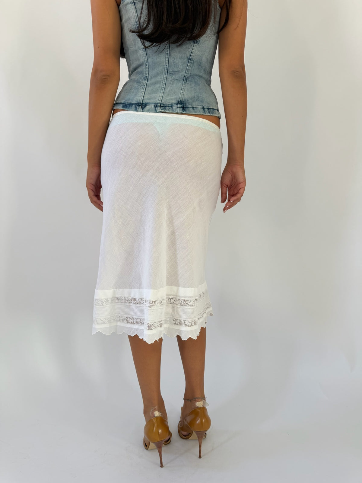 Lace Trim Cotton Midi