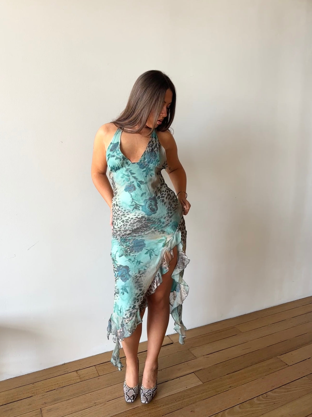 Cheetah Floral Halter Midi