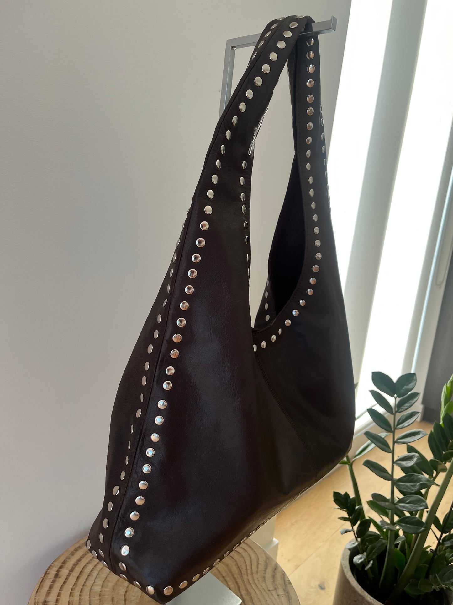 Large Brown Studded Leather Bag