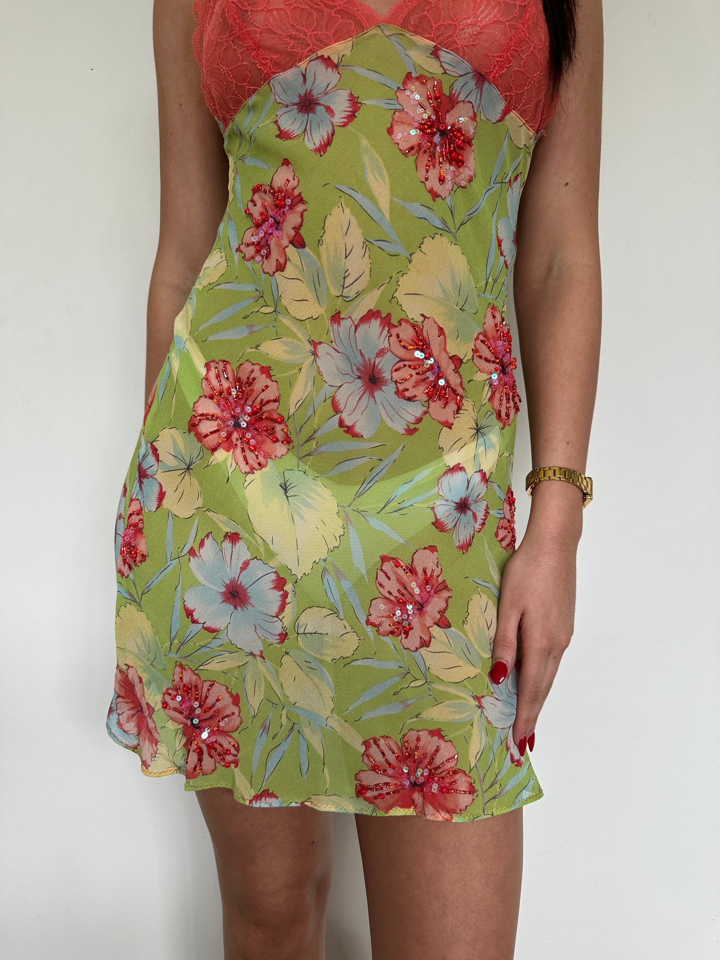 Beaded Floral Mini Dress