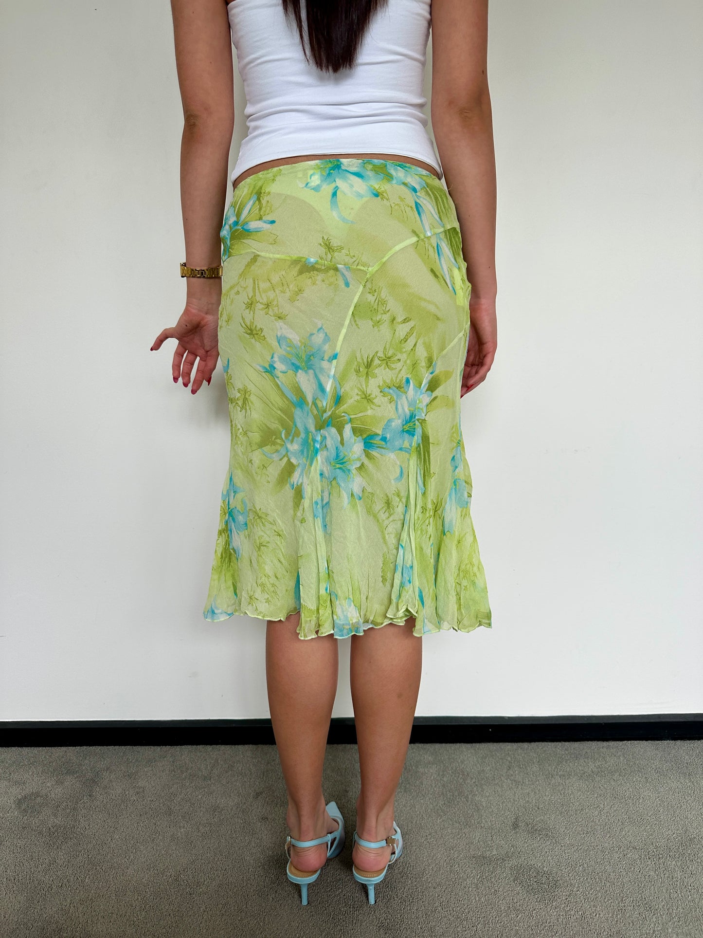 Green Floral Midi Skirt