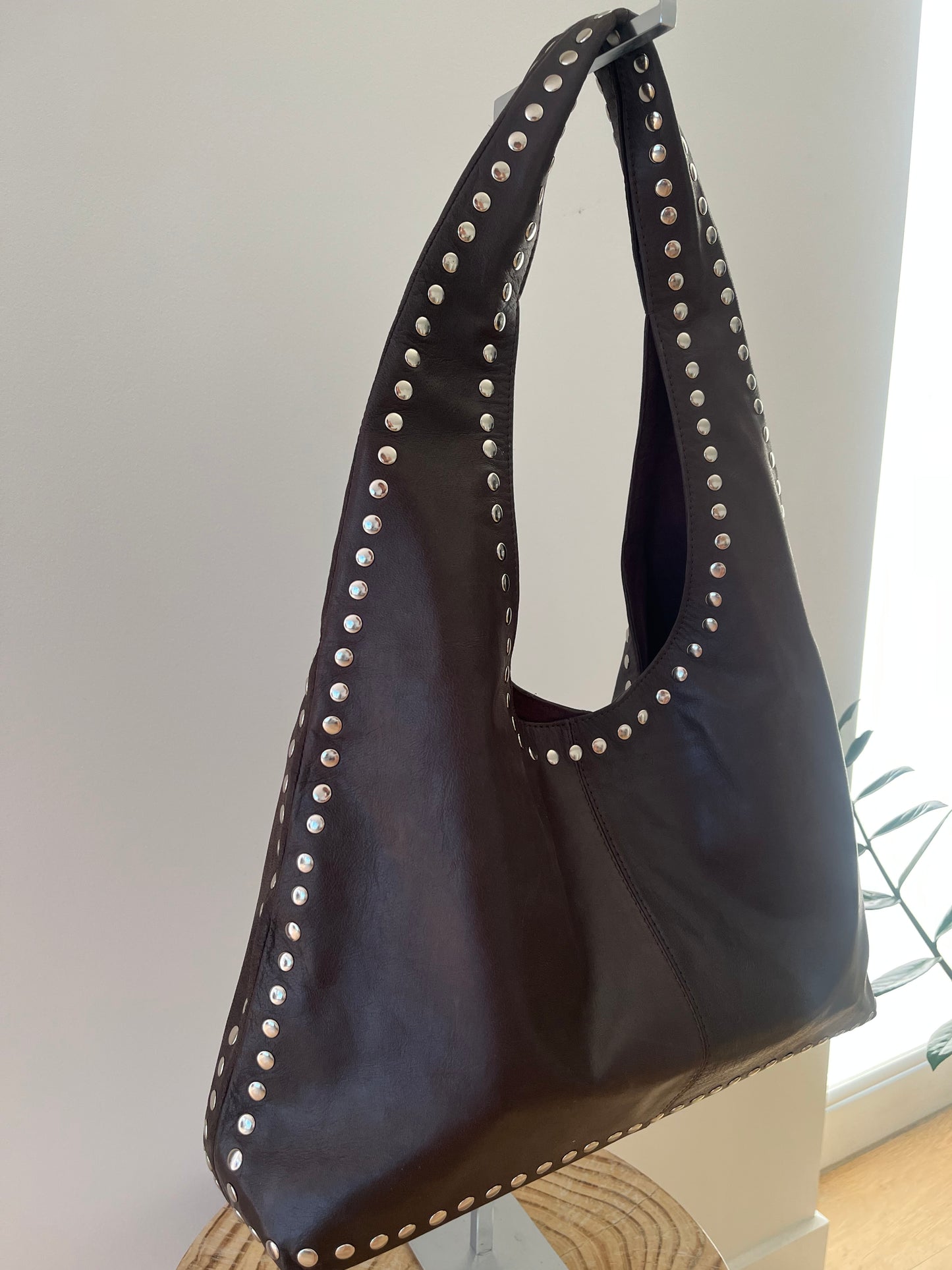 Large Brown Studded Leather Bag