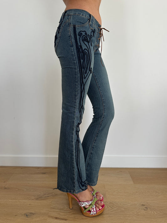 Lace Up Low Rise Bootcut Jeans