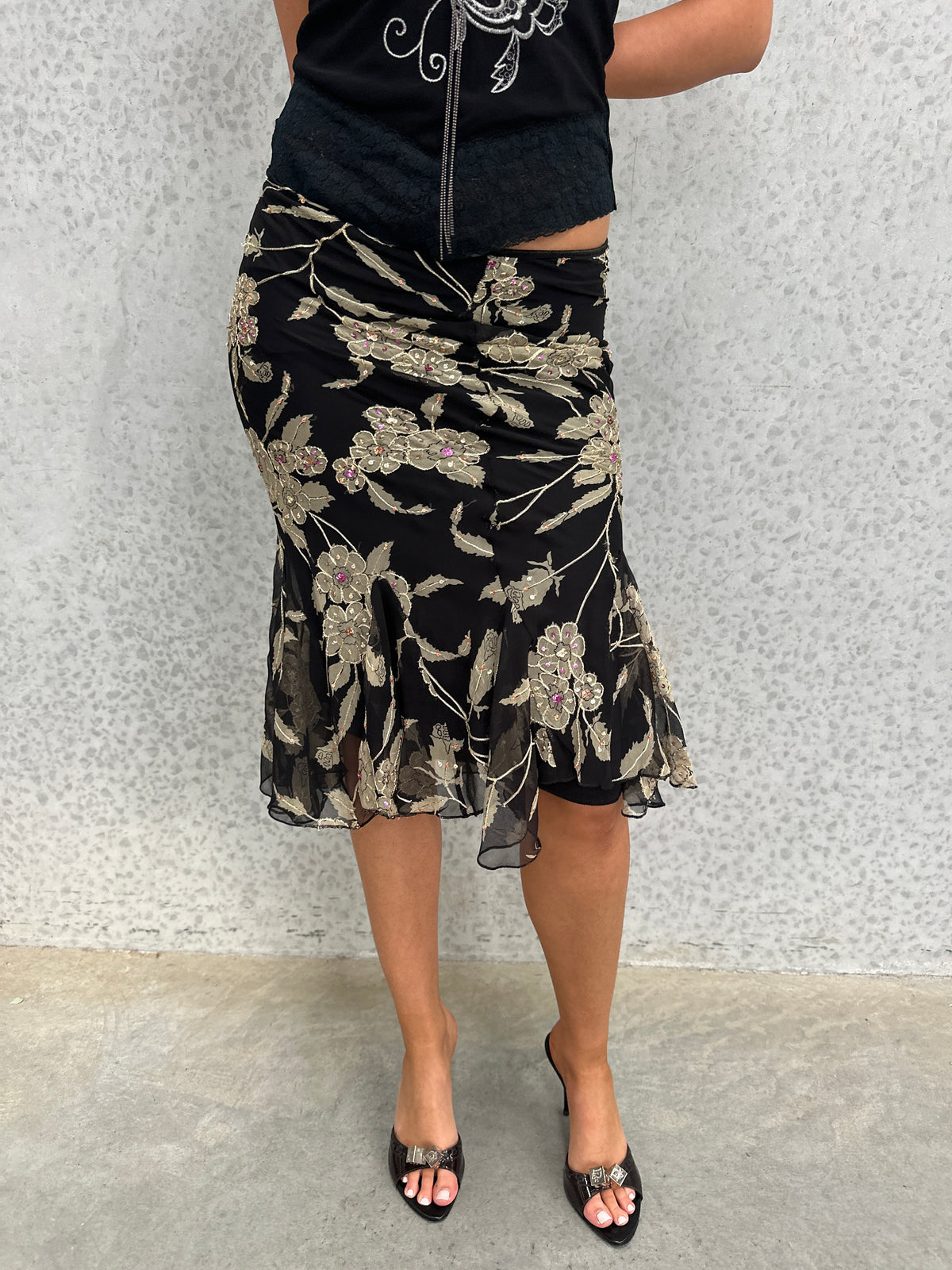 Spainish Silk Beaded Floral Midi