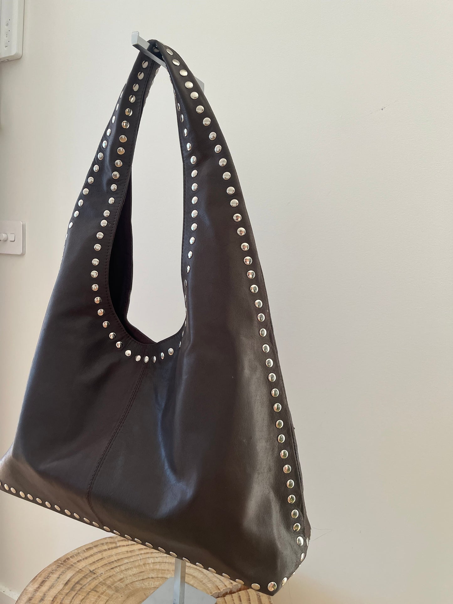 Large Brown Studded Leather Bag