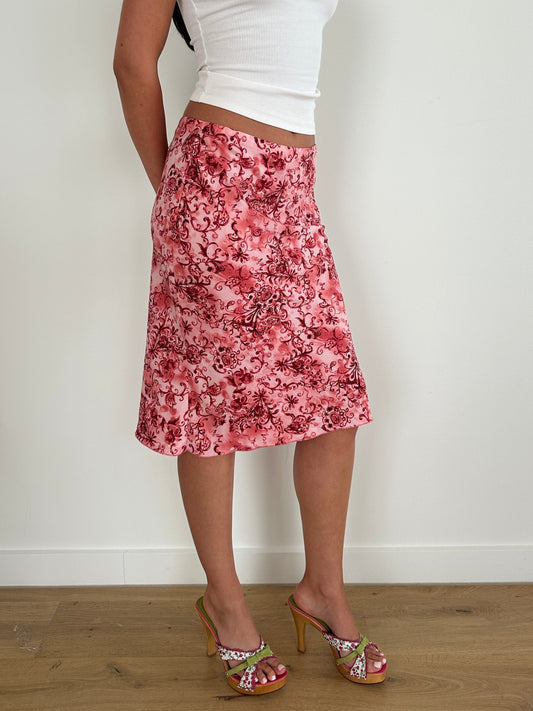 Pink Floral Midi Skirt