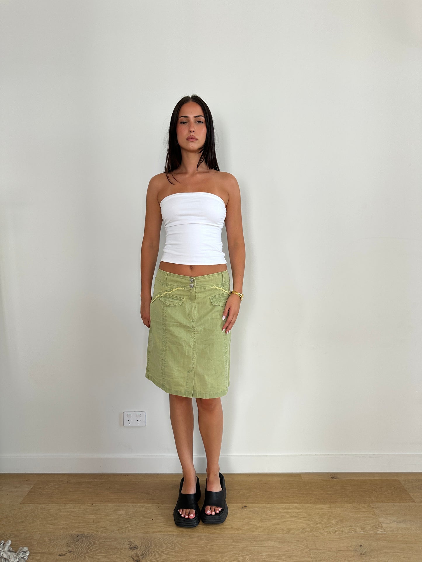 Green Cargo Midi Skirt