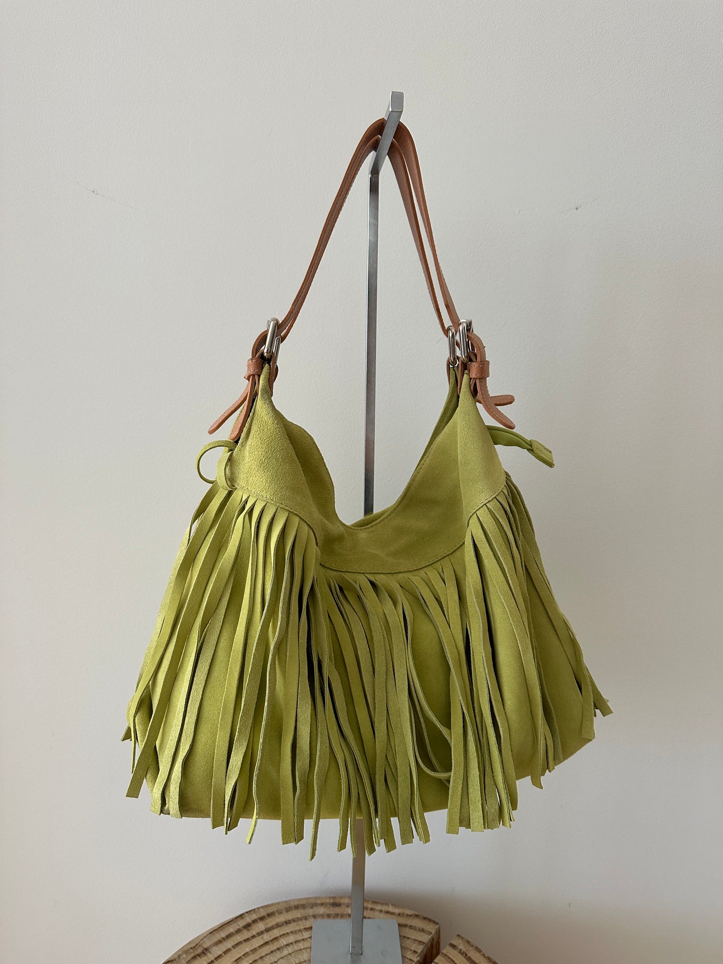 Green Fringe Leather Bag