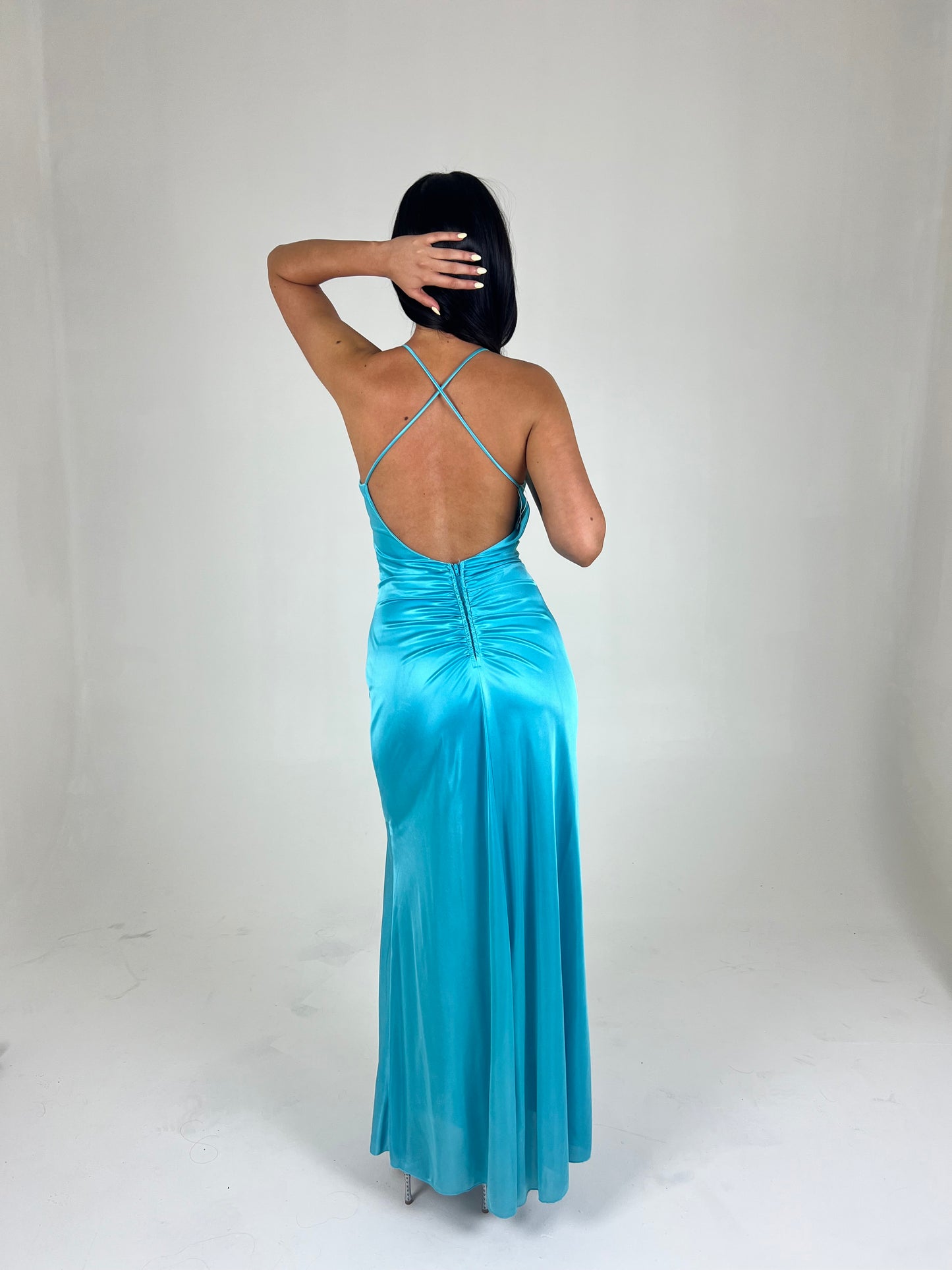 Aqua Mermaid Backless Maxi