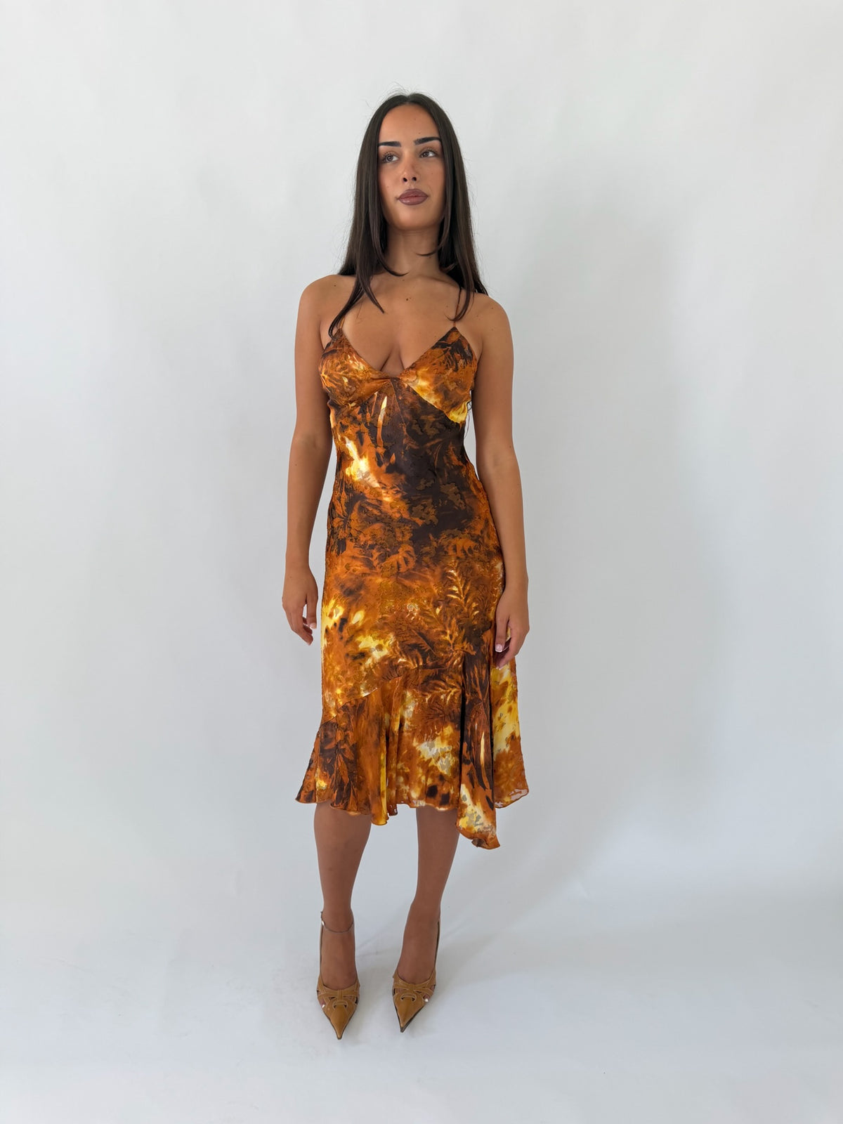 Orange Firework Halter Midi