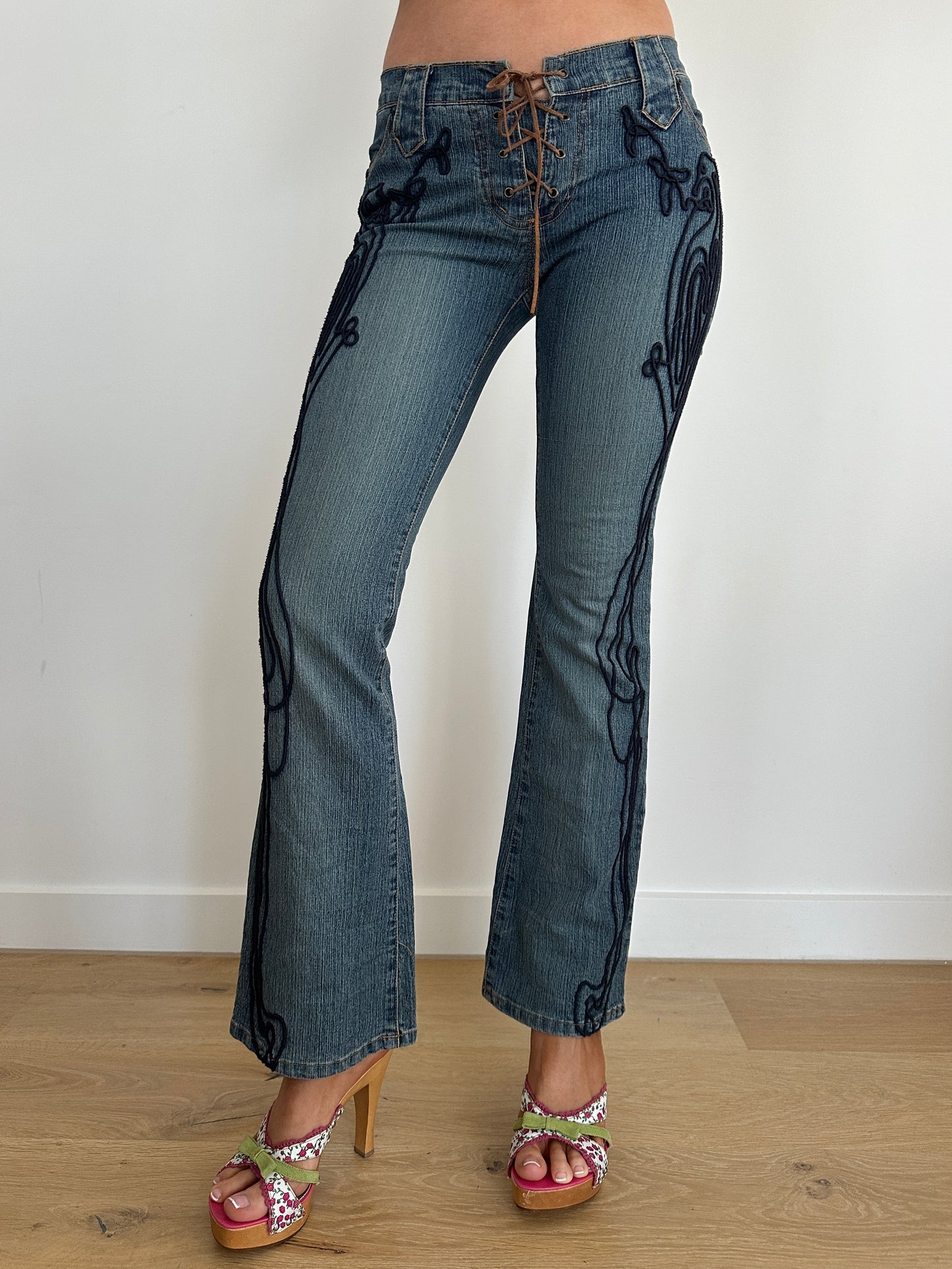 Lace Up Low Rise Bootcut Jeans