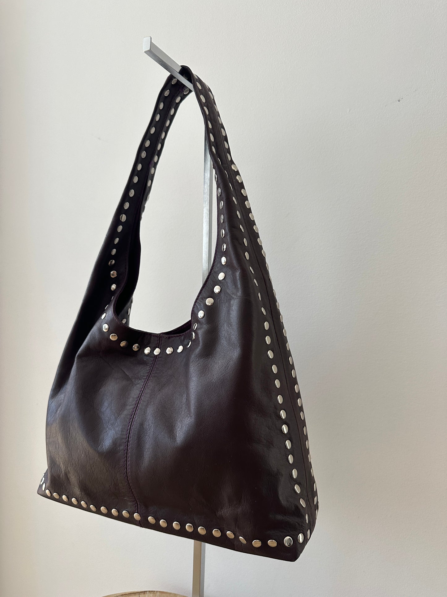 Burgundy Studded Leather Bag