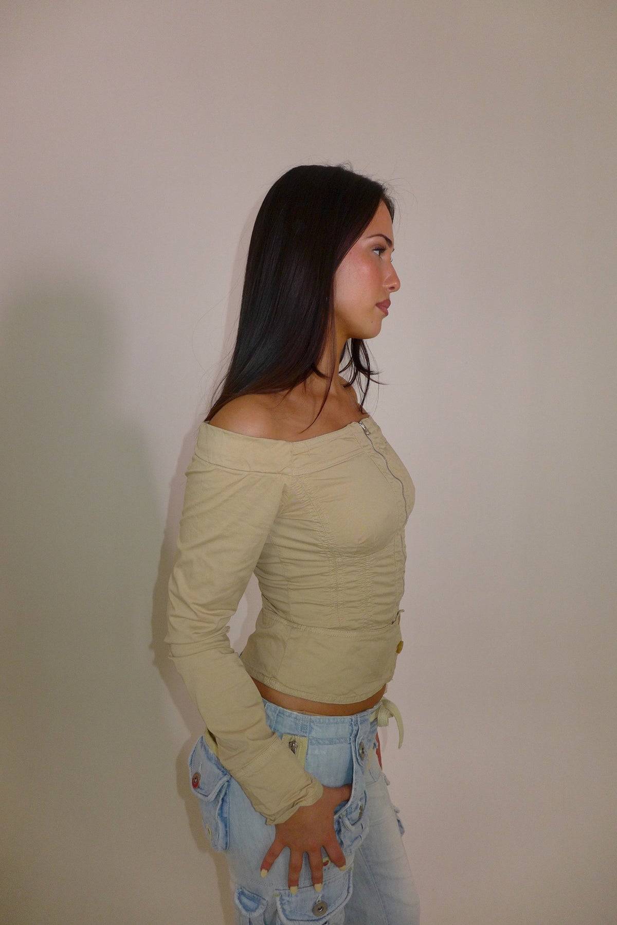 Zip Cargo Off Shoulder Top