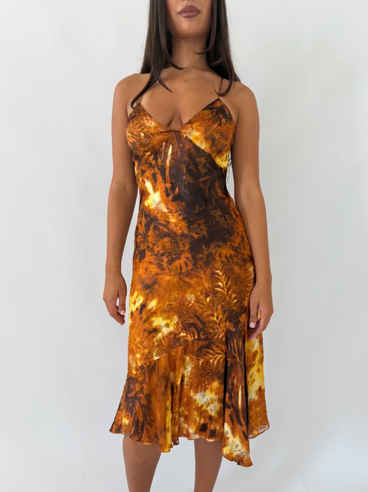 Orange Firework Halter Midi