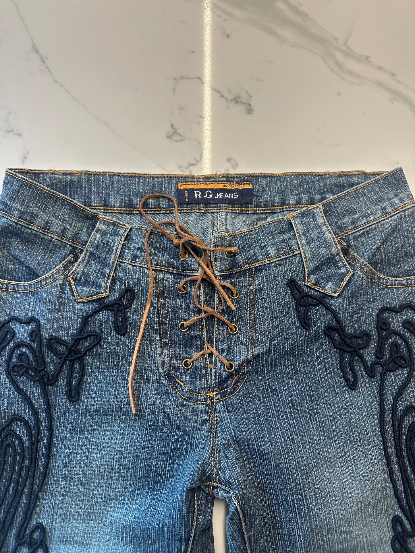 Lace Up Low Rise Bootcut Jeans