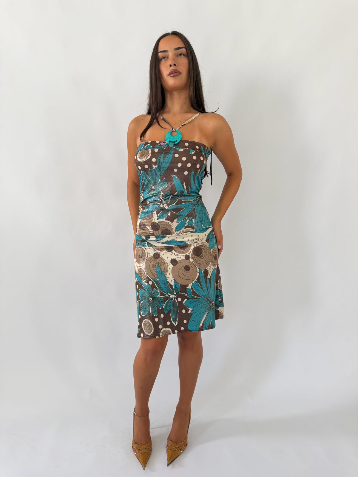 Metallic Floral Halter Midi