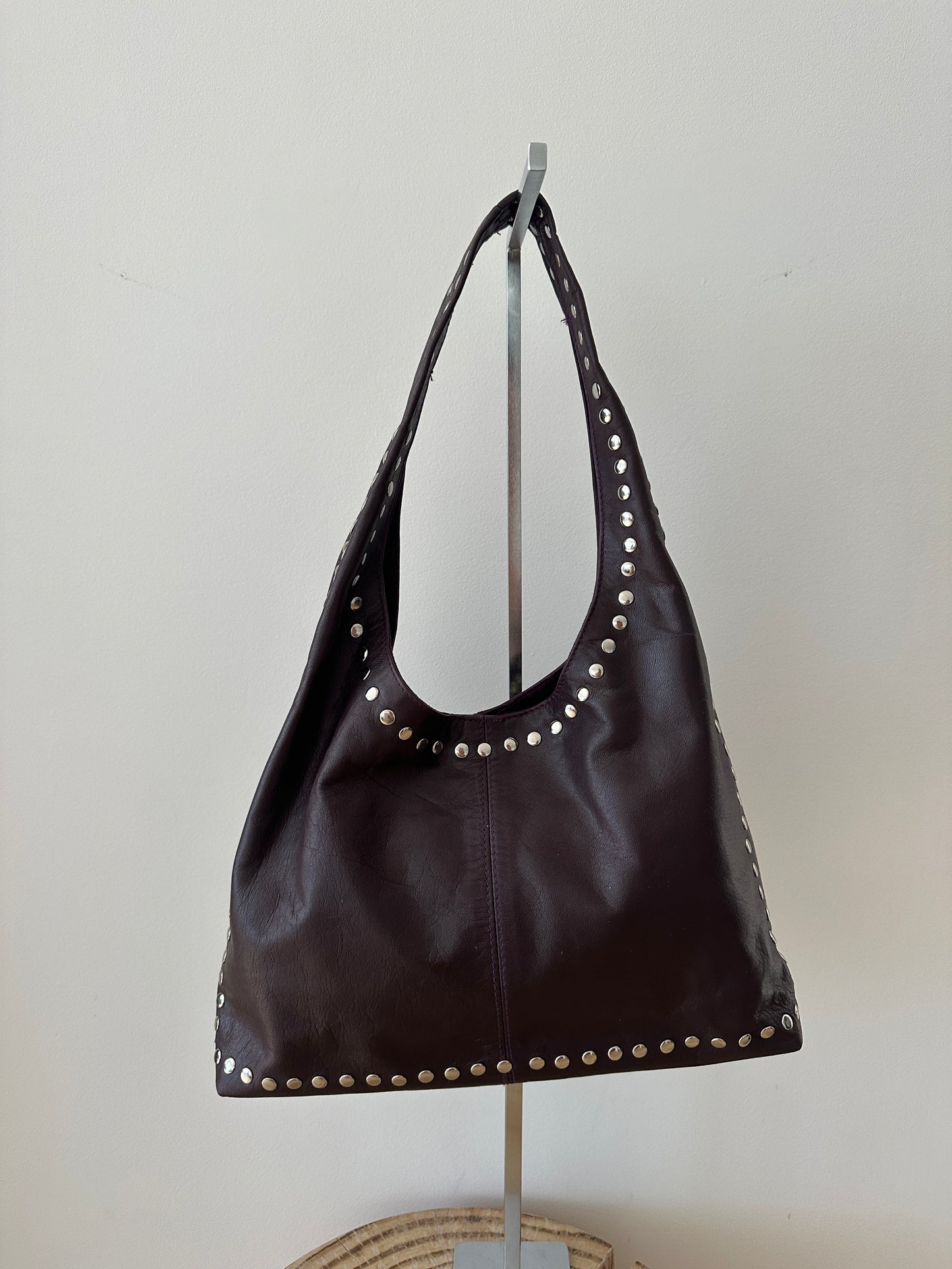 Burgundy Studded Leather Bag